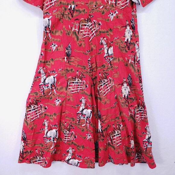 Women's Red Western Fit and Flare Horseback Riding Hunting Print Design Dress - Picture 11 of 11
